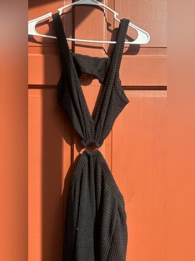 SHEIN Black Halter Cutout Maxi Dress with Thigh Slit
